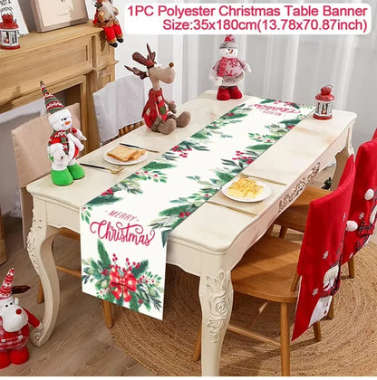 Christmas Table Runner Merry Christmas Decoration for Home Xmas Decor 2024 Navidad Notal Noel Xmas Ornament Happy New Year 2025