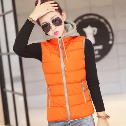 Woman Jacket Vest Autumn Winter Cotton-Padded Coat Vest Female Hooded Cotton Jacket Jacket Chaleco Mujer