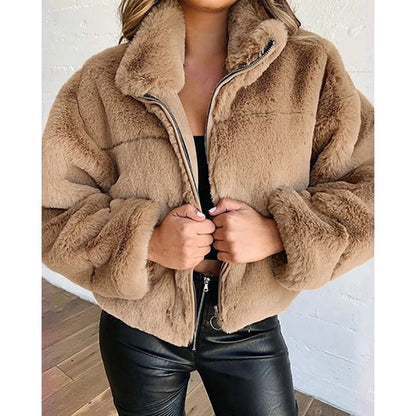 Shop Women's High Neck Teddy Fleece Coat - Korean Style Winter Jacket