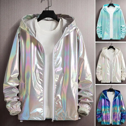 Mens Windbreaker Jackets Nightclub Stage Party Jackets Costume Streetwear Harajuku Hip Hop Reflective Jacket Gold Fashion Coats