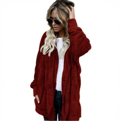 Shop Cozy Fleece Hooded Cardigan - Women's Plush Oversized Jacket