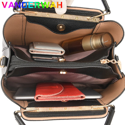 Shop Soft Leather Designer Handbags - 3-Layer Shoulder & Crossbody Tote