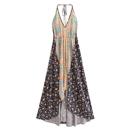 Happie Queens Women Wild Floral Open Back Sexy High-Low Beach Bohemian Dress Lady Tassel Strapless Vacation Summer Boho Dress