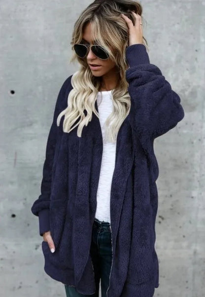Shop Cozy Fleece Hooded Cardigan - Women's Plush Oversized Jacket