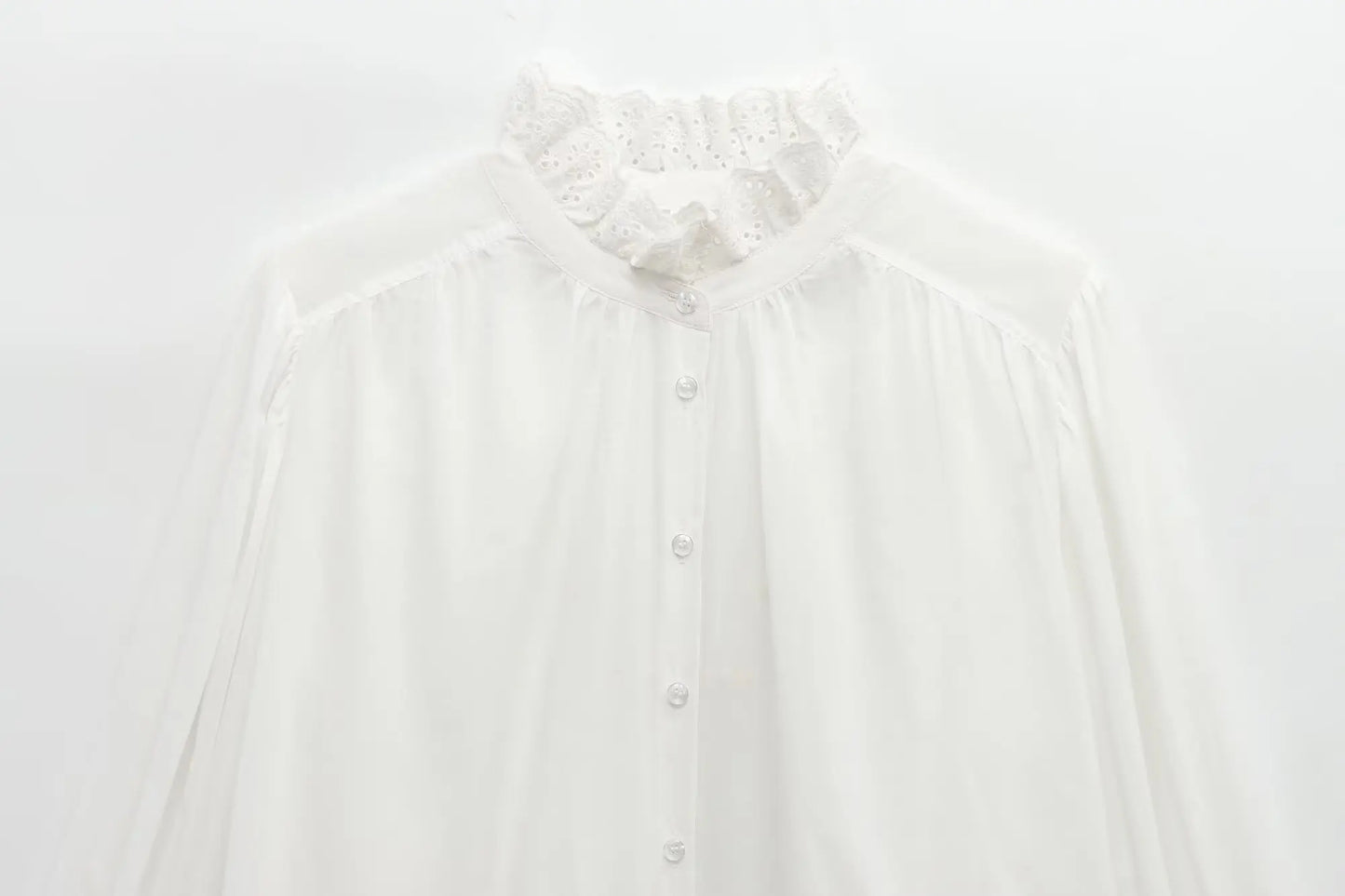 TRAF 2025 Woman Fashion Casual Breathable Hollowed Out Embroidered Top Slim Single Breasted Shirts Spring