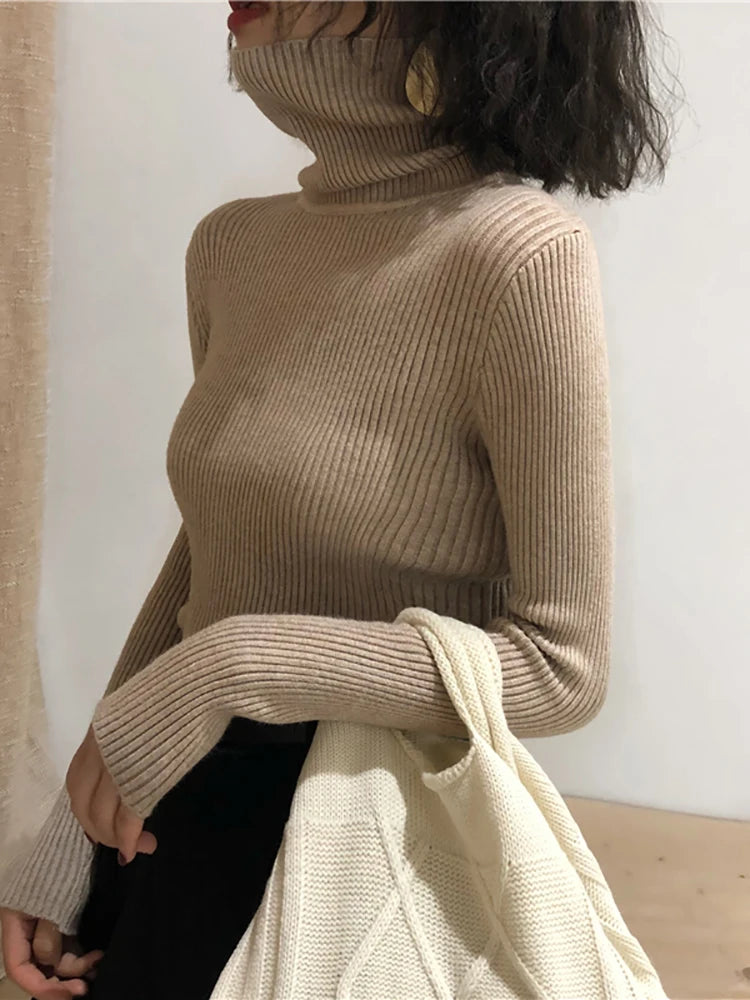 Shop Women's Slim Fit Turtleneck Sweater - Autumn/Winter Knitted Pullover