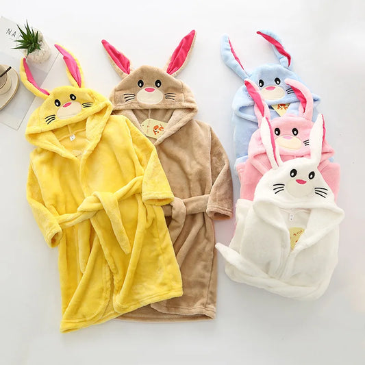 Boys Girls Hooded Bathrobe Toddler Rabbit Anime Cartoon Towel Beach Children's Sleepwear Baby Kids Bath Robes Pyjamas Nightgown