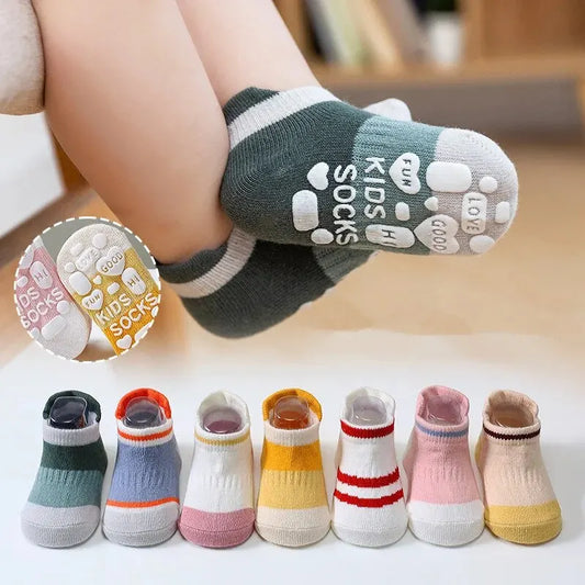 5-Pack Baby Anti-Slip Socks - Solid & Stripe for Newborns (0-5 Years)