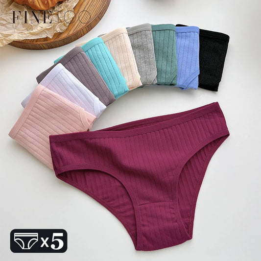 Shop 5-Pack Cotton Ribbed Striped Plus Size Women's Underwear - Soft Stretch Briefs in 10 Colors (S-7XL)