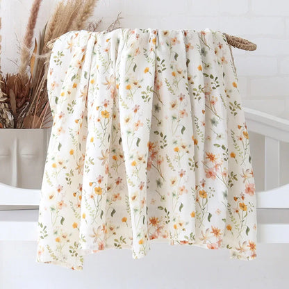 Bamboo Swaddle Blanket Baby Blankets Newborn Muslin Blanket Organic Cotton Soft New Born Wrap 5 Petal Flower for Spring