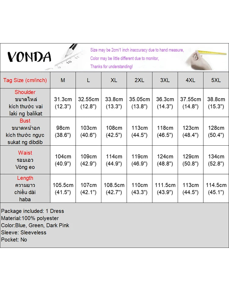 VONDA Bohemian Dress Women Printed Sleeveless Summer Sundress 2025 Loose Casual Ruffled Party Vestidos Oversized Mid-Calf Robe