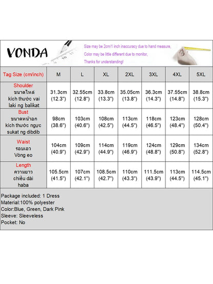 VONDA Bohemian Dress Women Printed Sleeveless Summer Sundress 2025 Loose Casual Ruffled Party Vestidos Oversized Mid-Calf Robe