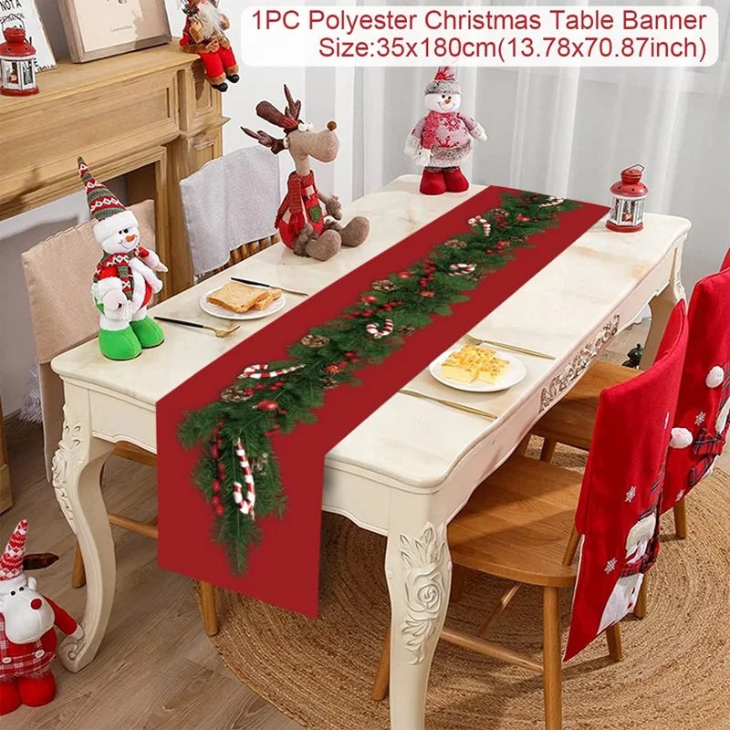 Christmas Table Runner Merry Christmas Decoration for Home Xmas Decor 2024 Navidad Notal Noel Xmas Ornament Happy New Year 2025