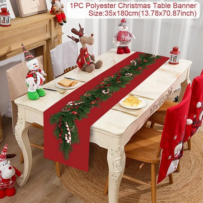 Christmas Table Runner Merry Christmas Decoration for Home Xmas Decor 2024 Navidad Notal Noel Xmas Ornament Happy New Year 2025