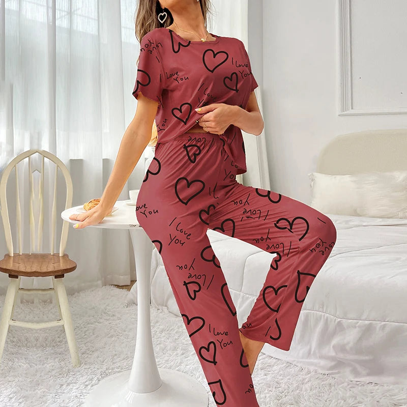 Shop Cozy Silk Pajama Set - Short Sleeve Top & Pants