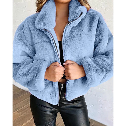 Shop Women's High Neck Teddy Fleece Coat - Korean Style Winter Jacket