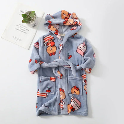 Boys Girls Hooded Bathrobe Toddler Rabbit Anime Cartoon Towel Beach Children's Sleepwear Baby Kids Bath Robes Pyjamas Nightgown