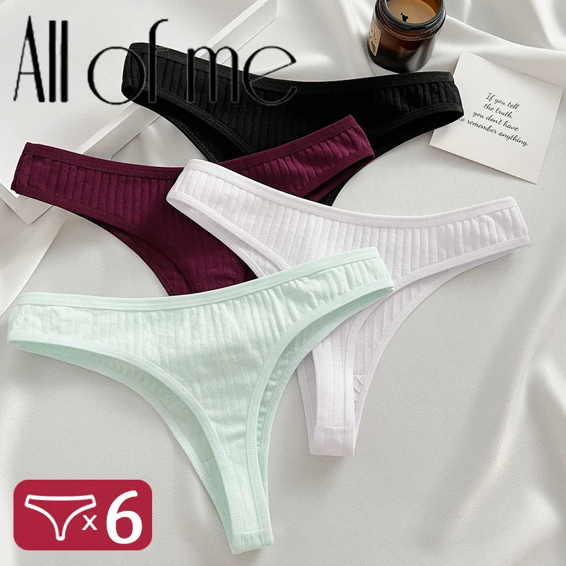 Shop 6PCS Cotton G-String Thong Set - Sexy Women's Lingerie in Solid Colors