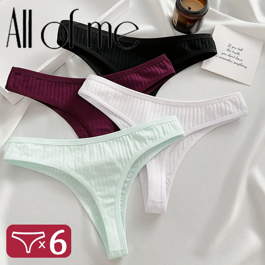 Shop 6PCS Cotton G-String Thong Set - Sexy Women's Lingerie in Solid Colors