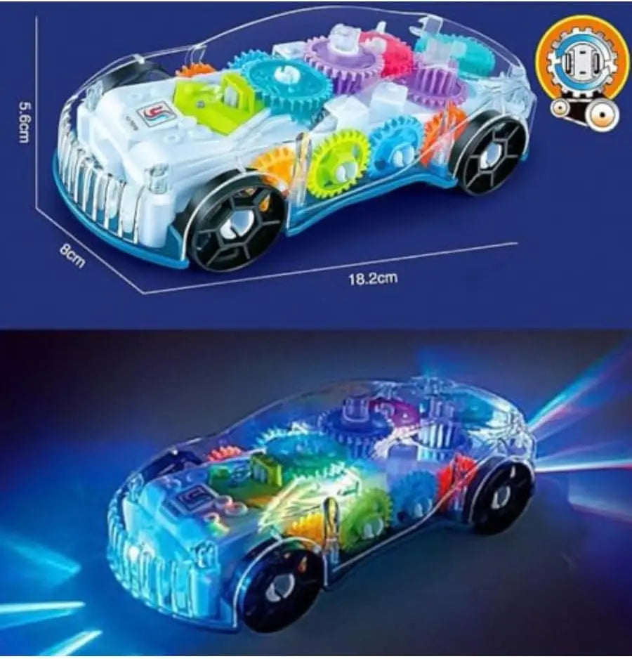 Light Up Transparent Gears Police Car Toy for Kids Bump and Go Toy Car for Boys Girl Educational Baby Toys Car Music LED Effects