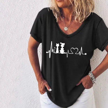 Fashion Woman Blouses 2022 T-shirt Women's 3d Cats Print Black Kawaii V-neck T Shirt Female Clothing Oversized Summer Tops Tees