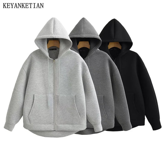 Shop Winter Unisex Zipper Hoodie - Oversized, Double Pockets, High Street Style