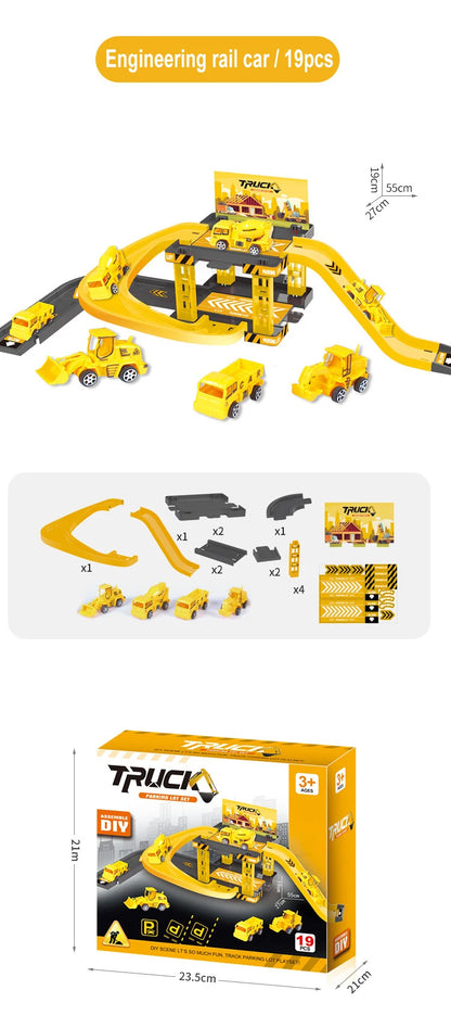 Children's track parking lot toys multi-storey car parking building fire police engineering dinosaur car toys