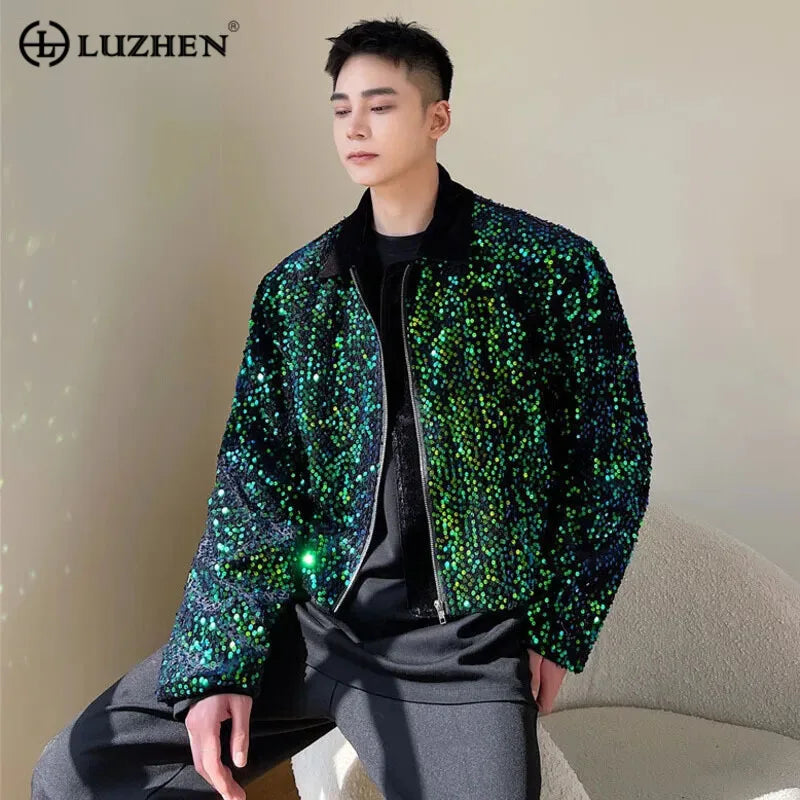 LUZHEN Decorate Casual 2024 Fashion Sequin Jackets Men's Elegant Autumn New Trendy Party Night Club Outfit Clothes Coat E9bff3