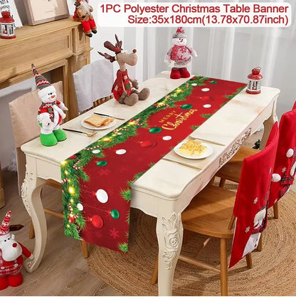 Christmas Table Runner Merry Christmas Decoration for Home Xmas Decor 2024 Navidad Notal Noel Xmas Ornament Happy New Year 2025