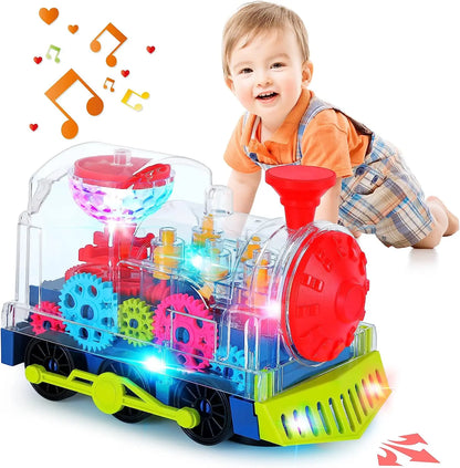 Light Up Transparent Gears Police Car Toy for Kids Bump and Go Toy Car for Boys Girl Educational Baby Toys Car Music LED Effects