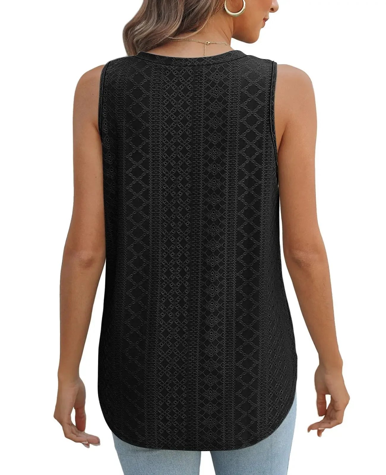 Spring Summer New Pure Color V-neck Slit T-shirt Vest Women Cross-Border Independent Station Sleeveless Polyester Fiber