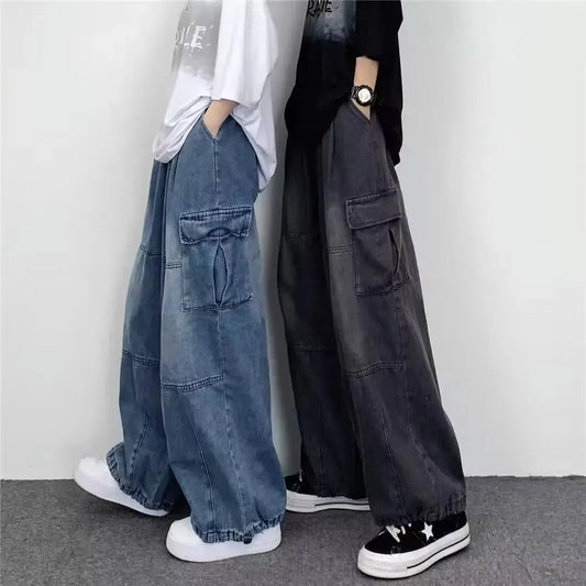 Shop Vintage Wide-Leg Overalls - Men's Casual Hip Hop Jeans