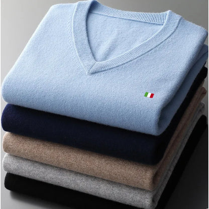 Cashmere Sweater Men's V-Neck Pullover Autumn Winter Warm Mens Woollen Jumper Jersey Rope Hombre Pull Homme Plus Size M-5XL
