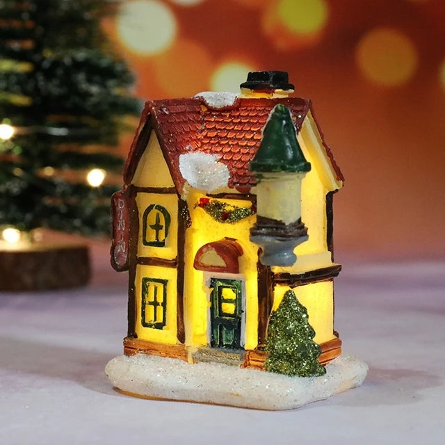 1Pc Mini Christmas House Light Miniature Landscape Resin House Ornaments For Kids Bedroom Home Decorations Xmas New Year Gift