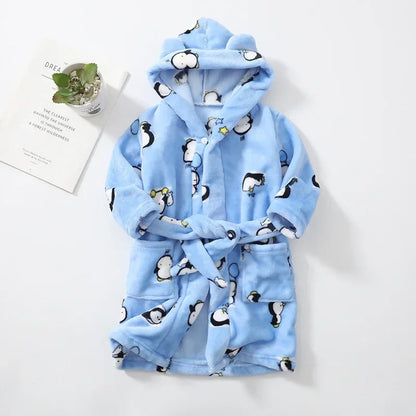 Boys Girls Hooded Bathrobe Toddler Rabbit Anime Cartoon Towel Beach Children's Sleepwear Baby Kids Bath Robes Pyjamas Nightgown