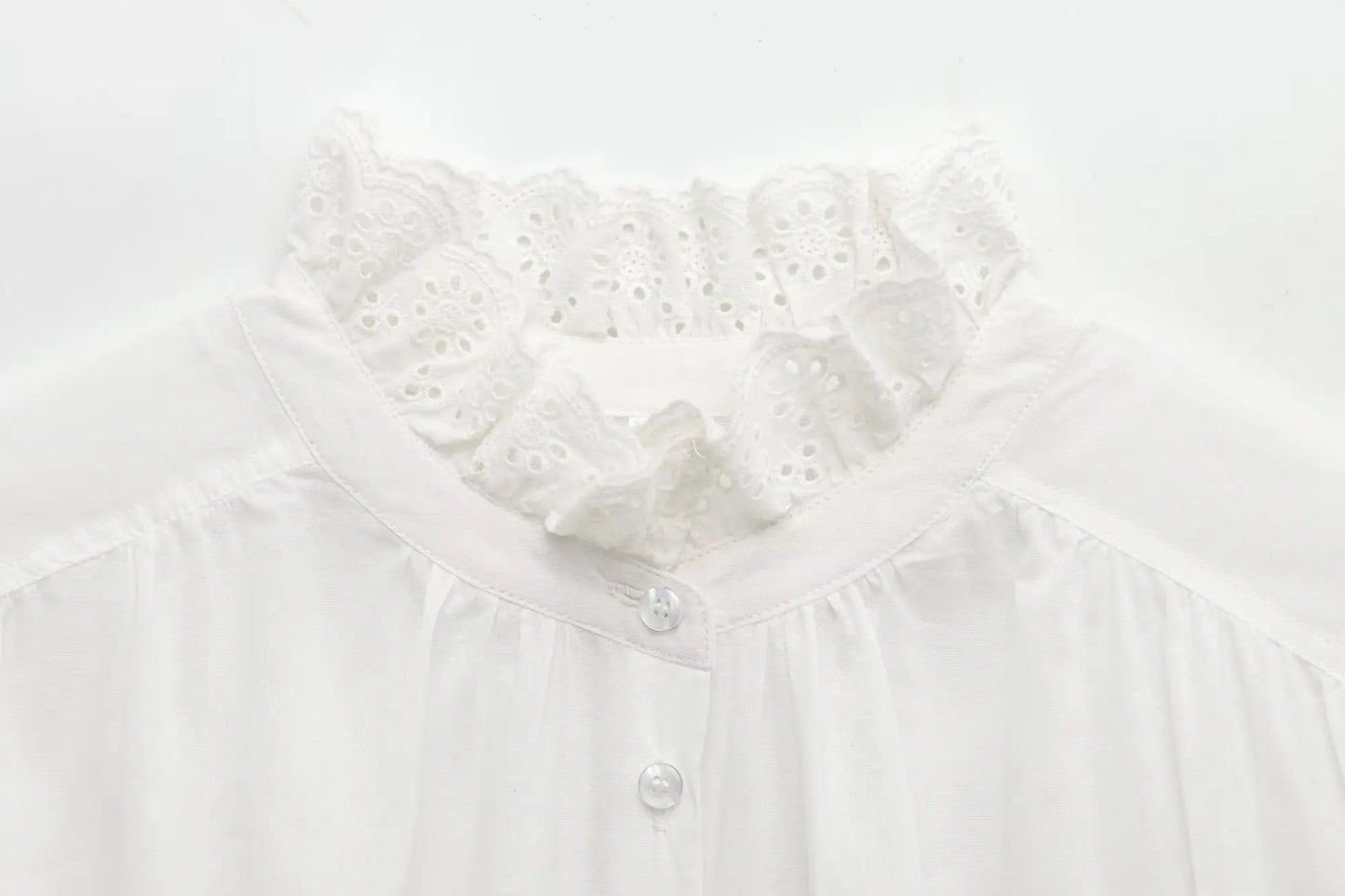 TRAF 2025 Woman Fashion Casual Breathable Hollowed Out Embroidered Top Slim Single Breasted Shirts Spring