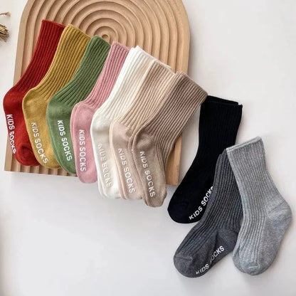 Soft Stripe Toddler Socks - 3 Pairs with Rubber Grips for Kids 0-3 years