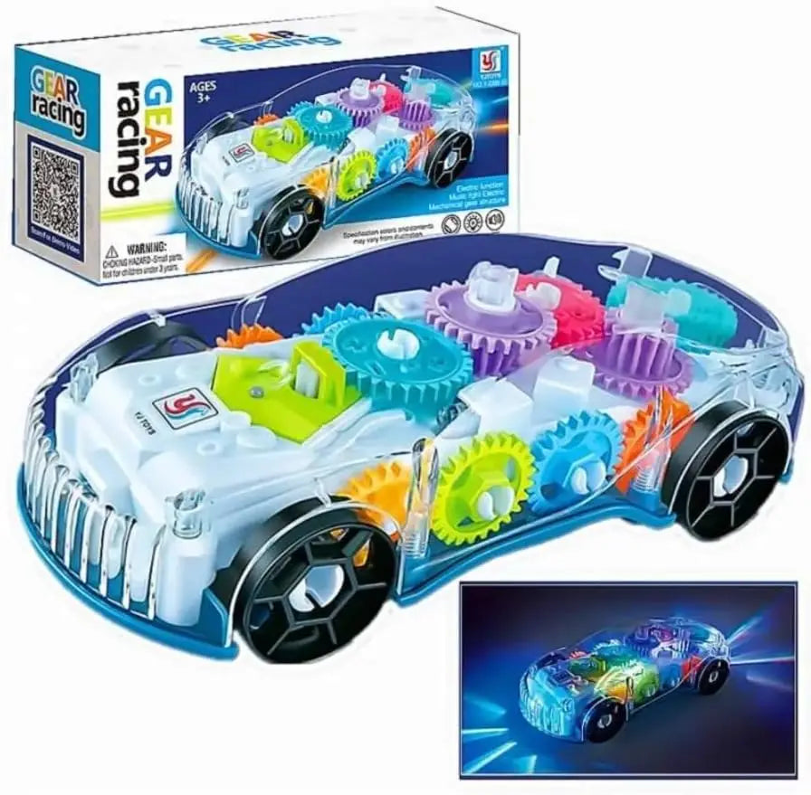 Light Up Transparent Gears Police Car Toy for Kids Bump and Go Toy Car for Boys Girl Educational Baby Toys Car Music LED Effects