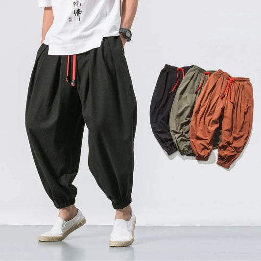 New Oversized Men Harem Pants Loose Chinese Style Cotton and Linen Sweatpants Joggers High Quality Casual Trousers Men