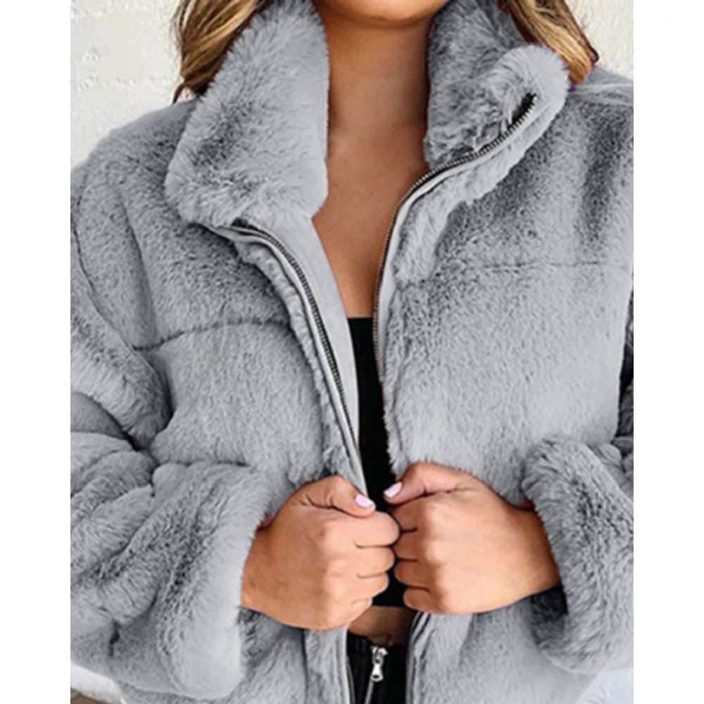 Shop Women's High Neck Teddy Fleece Coat - Korean Style Winter Jacket