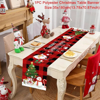 Christmas Table Runner Merry Christmas Decoration for Home Xmas Decor 2024 Navidad Notal Noel Xmas Ornament Happy New Year 2025