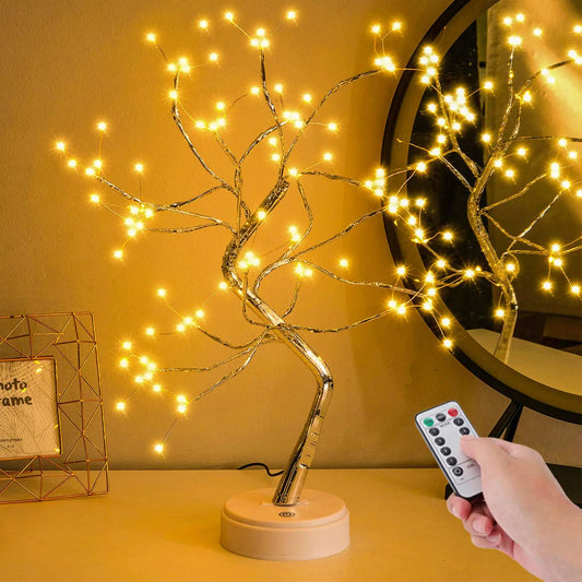 108LED Fairy Sparkly Tree Table Lamp Remote Control USB&3AA Powered DIY Bonsai Artificial Tree Light Bedroom Desktop Night Light