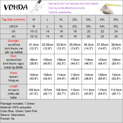VONDA Bohemian Dress Women Printed Sleeveless Summer Sundress 2025 Loose Casual Ruffled Party Vestidos Oversized Mid-Calf Robe