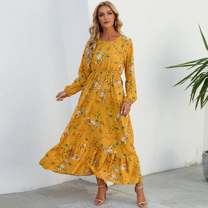 sping Summer Bohemian Women Maxi Dress Casual Long Sleeve High Waist Beach Woman Chiffon Dresses Floral Vestidoes Mujer New