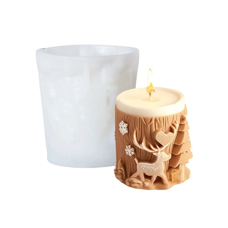 3D Christmas Tree Elk Relief Cylinder Candle Silicone Mold Merry Christmas Letter Snowflake Cylinder Candle Molds Xmas Gift