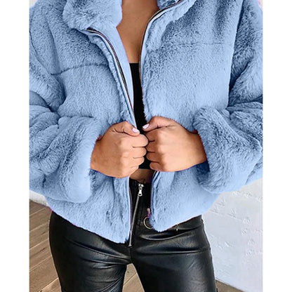 Shop Women's High Neck Teddy Fleece Coat - Korean Style Winter Jacket