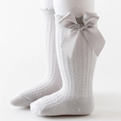 Summer Mesh Baby Girls Socks Cute Big Bows Soft Cotton Elastic White Red Newborn Stockings Knee High Long for Toddler Socks