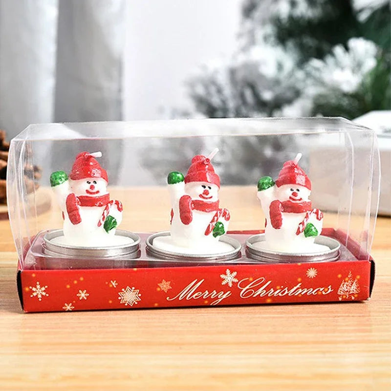 3pcs Christmas Candles Atmosphere Valentine's Day Santa Claus Snowman Xmas Tree Pine Cones Craft Gifts Party Table Decorations