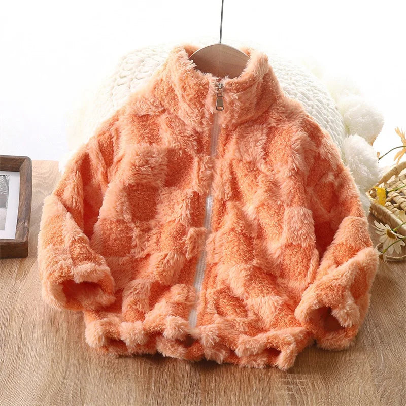 Shop Kids' Thermal Fleece Jacket - Warm Faux Fur Zipper Coat