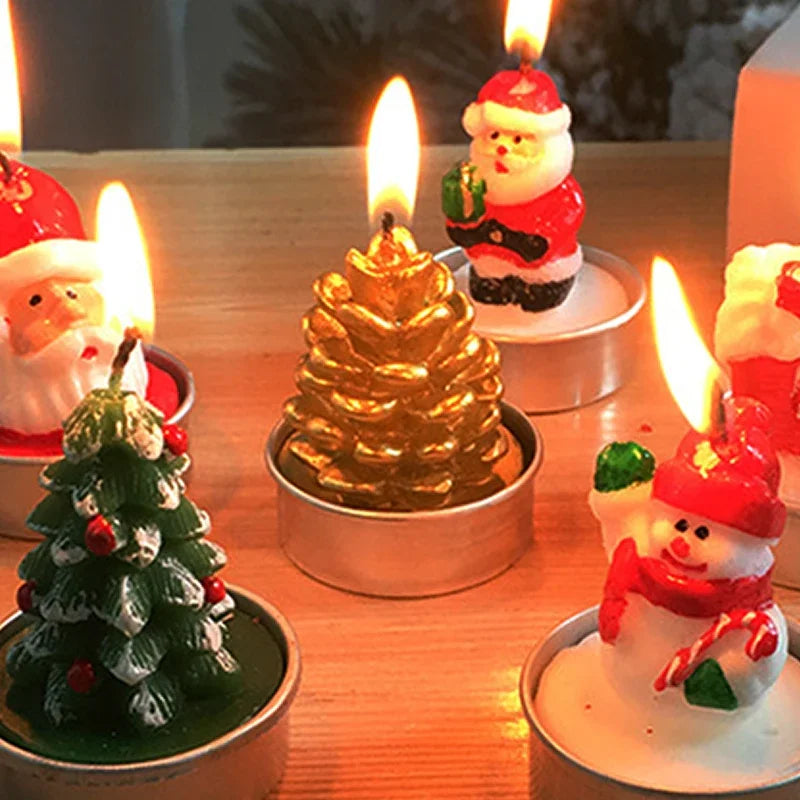 3pcs Christmas Candles Atmosphere Valentine's Day Santa Claus Snowman Xmas Tree Pine Cones Craft Gifts Party Table Decorations